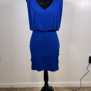 Cache Blue Ruched Tiered Sheath Dress